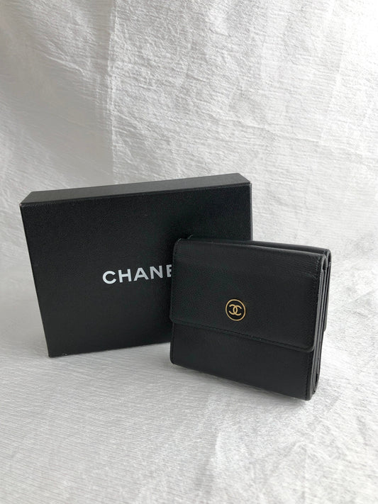 CHANEL Coco Mark Folded Wallet Black Vintage 5kt7pz