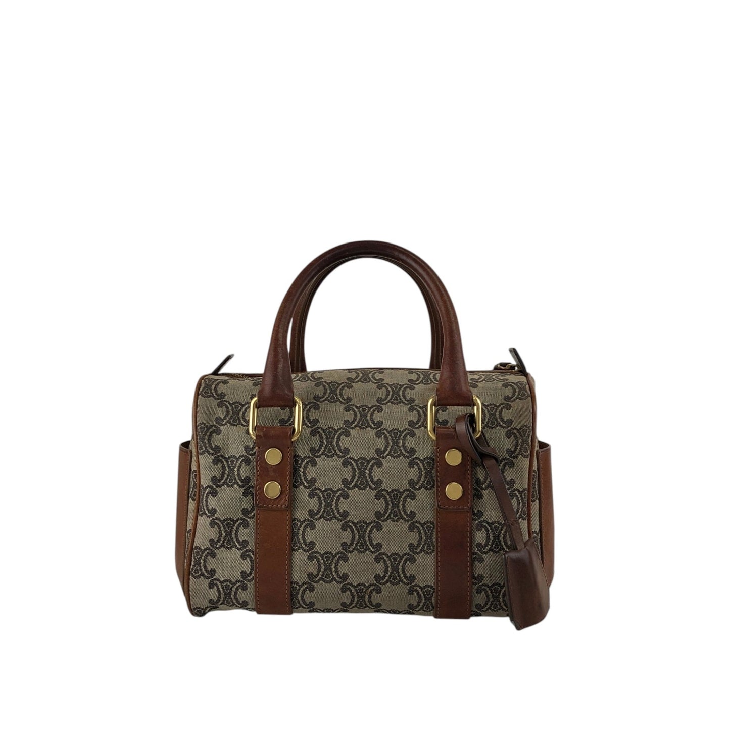 CELINE Triomphe Small Boston bag Handbag Beige Vintage btsixw
