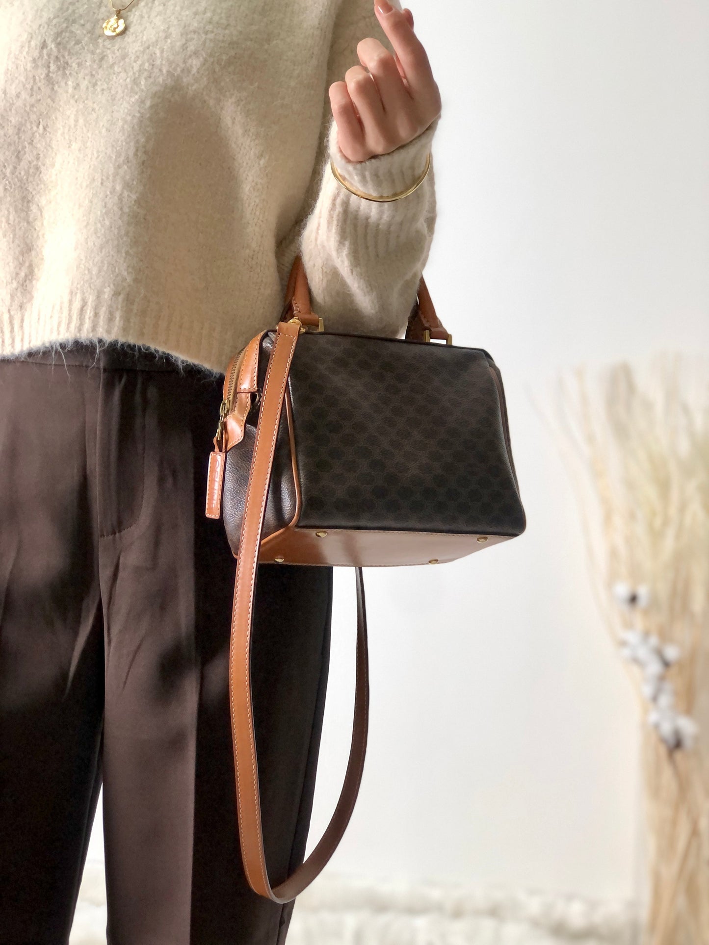 CELINE Macadam Two-way Handbag Shoulder bag Brown Vintage abjhud