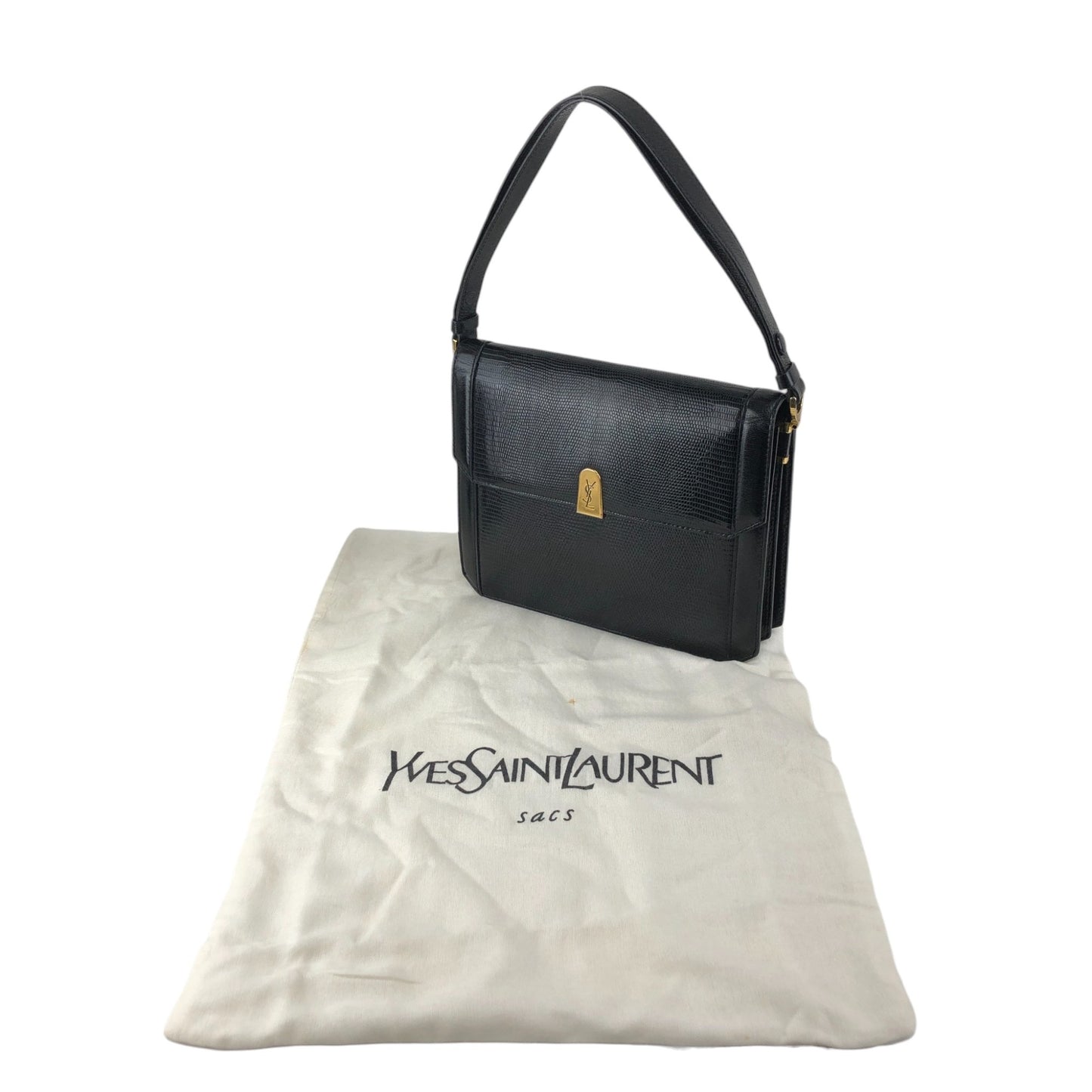 Yves Saint Laurent YSL Logo Shoulder bag Black Vintage mwbp36