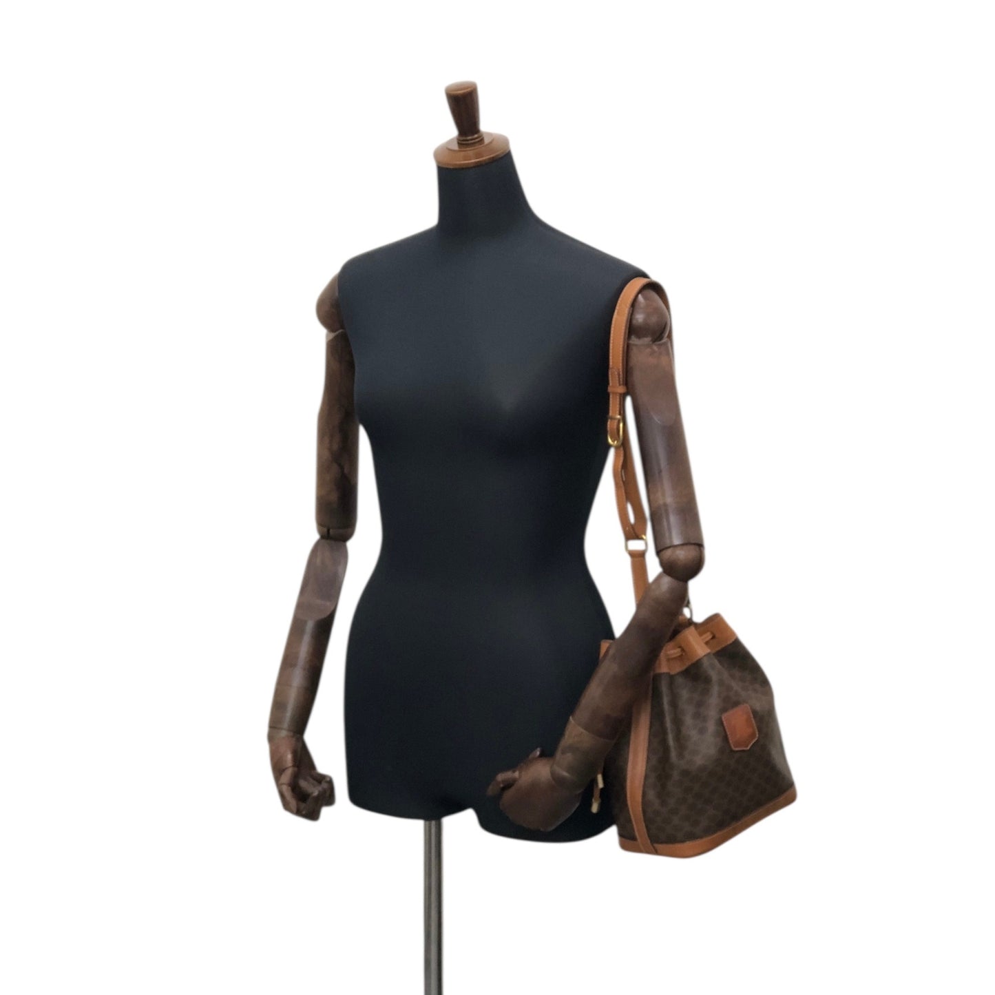 CELINE Macadam Blason Drawstring Shoulder bag Brown Vintage 7kmwfd