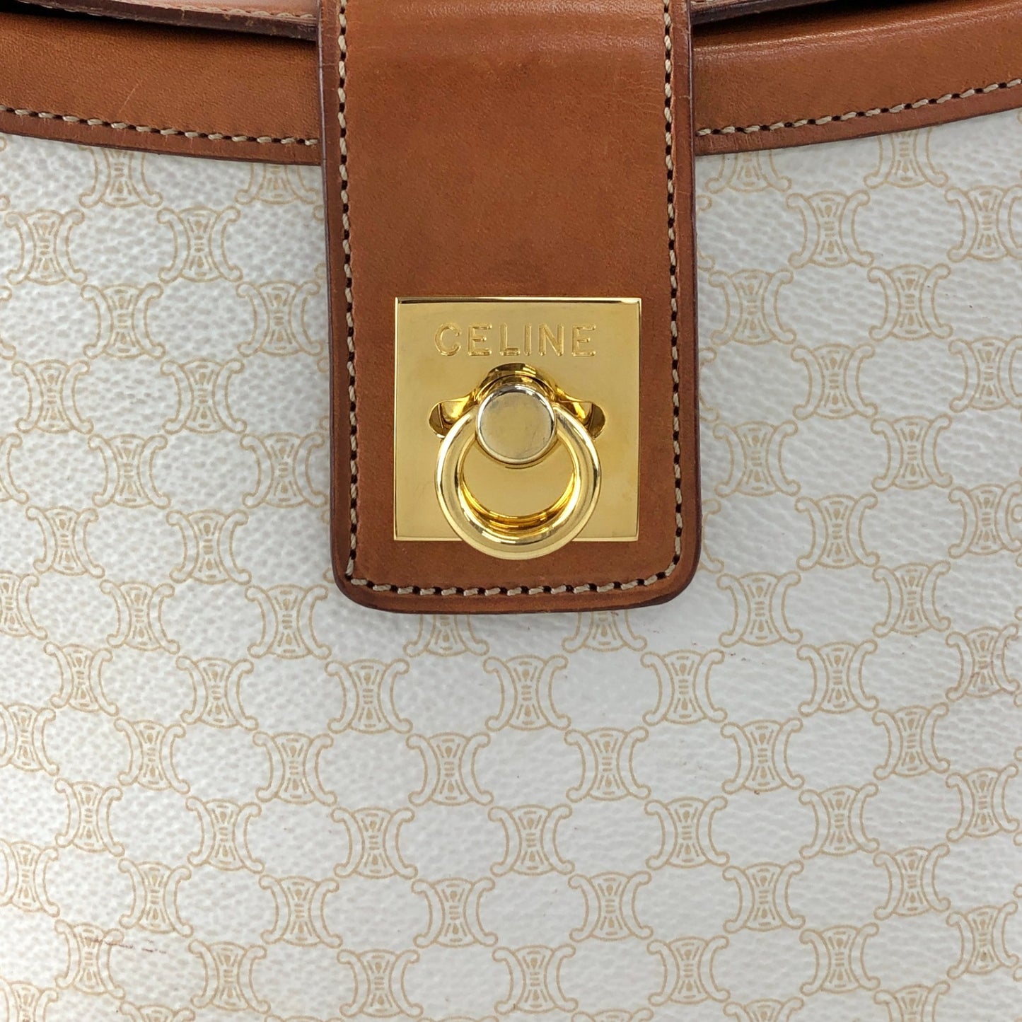 CELINE Macadam Gancini Shoulder bag White×Brown Vintage gt3h8m