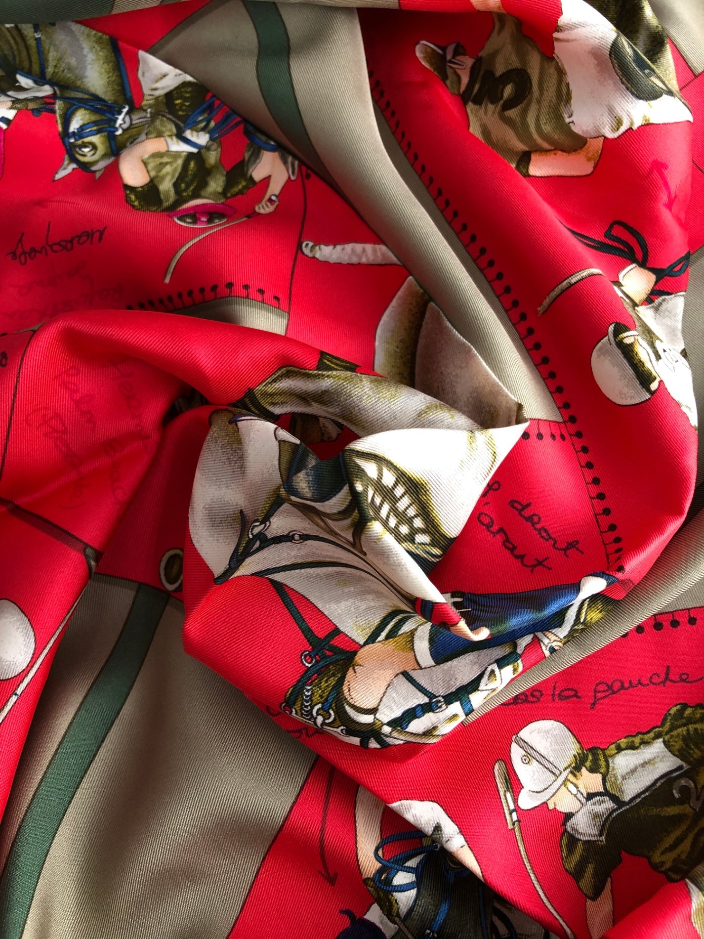 HERMES SILK Scarf Green LE MONDE POLO Vintage xnbcak