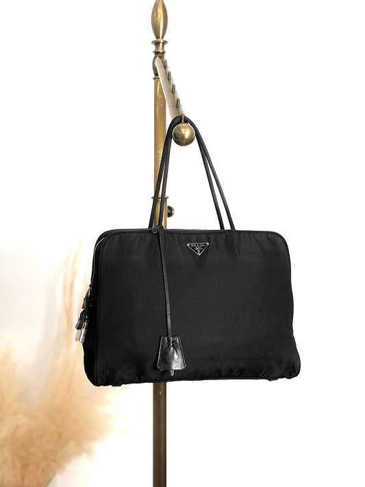 PRADA Triangle Logo Padlock Totebag Black Vintage b8nscy