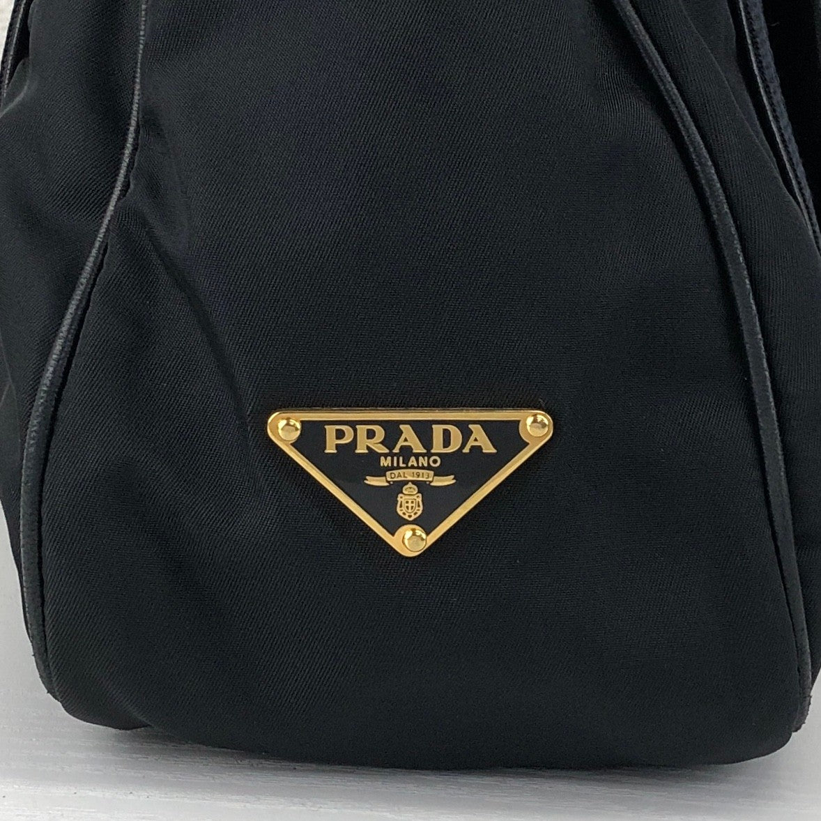 PRADA Triangle Logo Front Buckle Shoulder bag Hobobag Black Vintage kmr53p