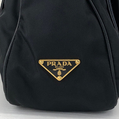 PRADA Triangle Logo Front Buckle Shoulder bag Hobobag Black Vintage kmr53p