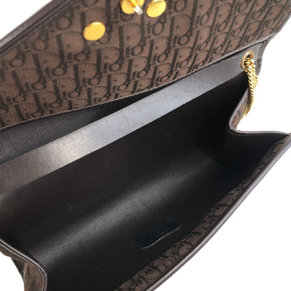 Christian Dior Trotter CD Logo 提花皮革鏈條單肩包 棕色 復古 kgur8f 