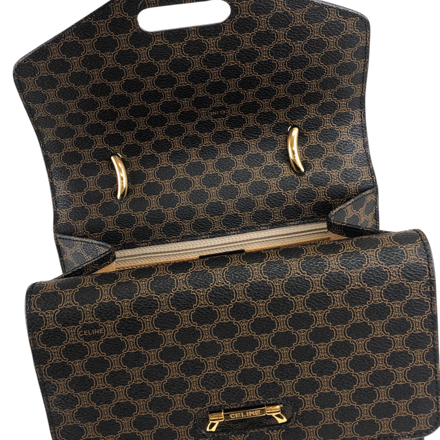 CELINE Macadam Horseshoe Double Flap Handbag Black Vintage eir5v4