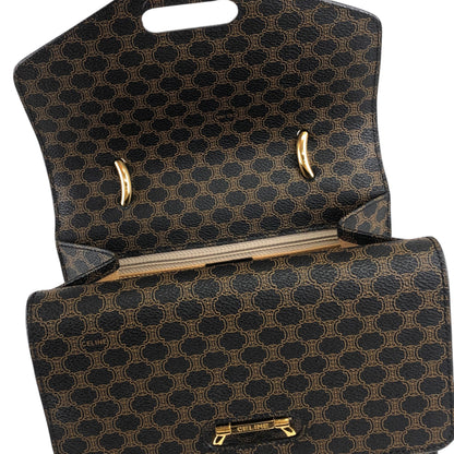 CELINE Macadam Horseshoe Double Flap Handbag Black Vintage eir5v4
