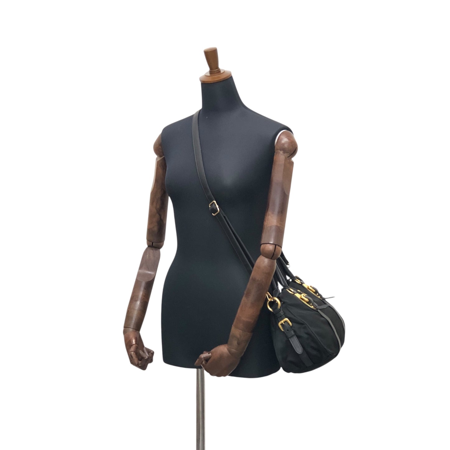 PRADA Logo Two-way Handbag Shoulder bag Black Vintage 7axa82