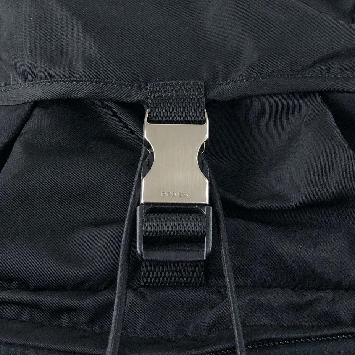 PRADA Tessuto Triangle Logo Front Buckle Backpack Black Vintage 8na4hp
