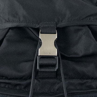 PRADA Tessuto Triangle Logo Front Buckle Backpack Black Vintage 8na4hp