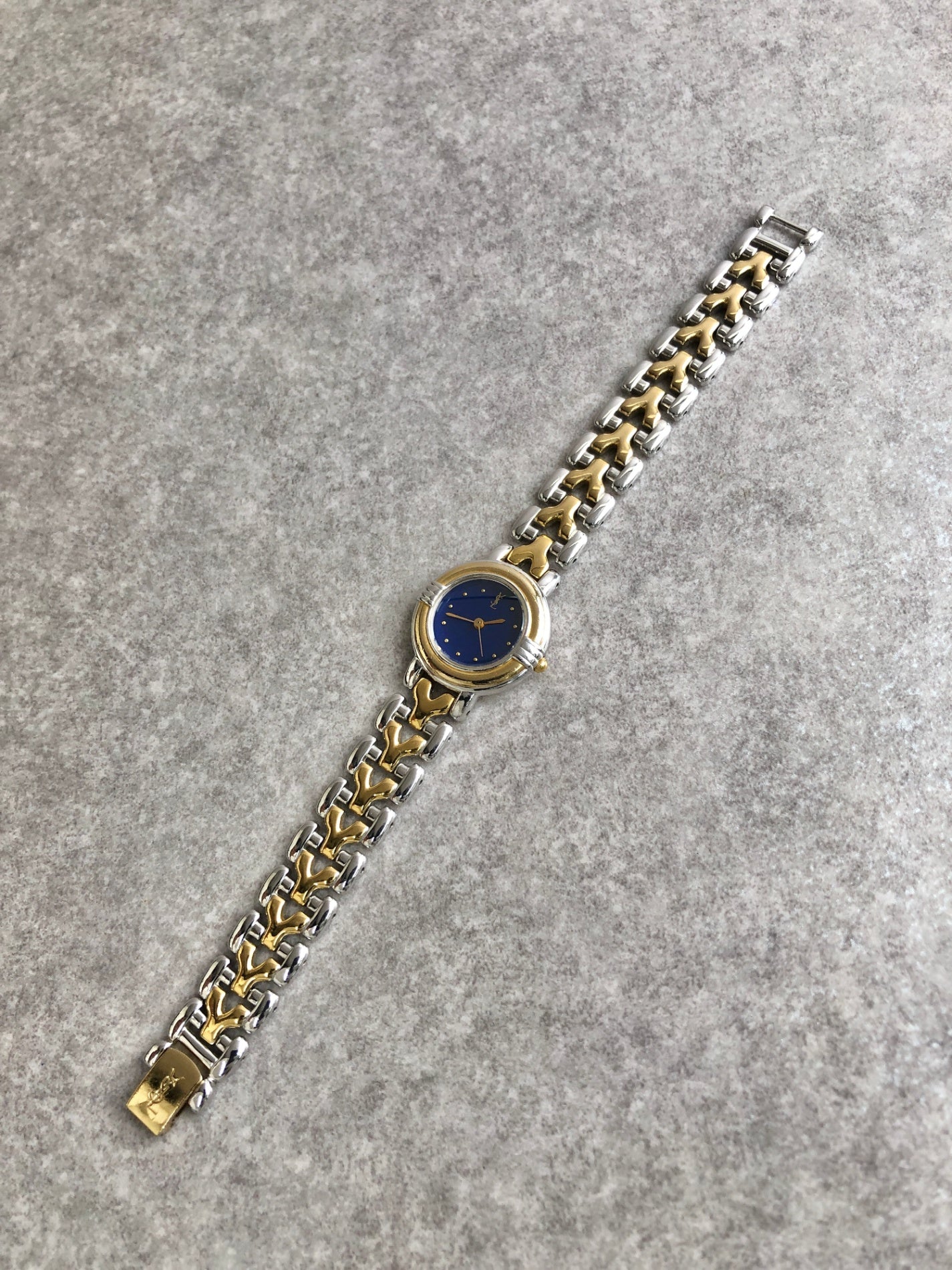 Yves Saint Laurent YSL Logo Watch Silver×Gold 5430-F43089 Vintage zbnrnv