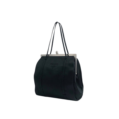 PRADA Logo Metal Clasp Small Handbag Black Vintage sh35vg