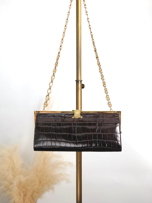CELINE Triomphe Chain Shoulder bag Brown Vintage tedt2b