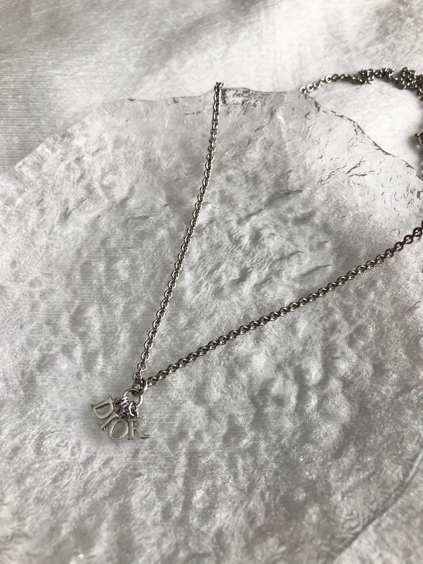Christian Dior Logo Charm Necklace Silver Vintage wfizes