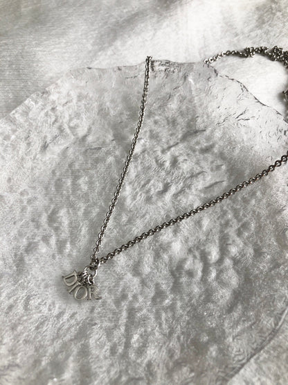 Christian Dior Logo Charm Necklace Silver Vintage wfizes