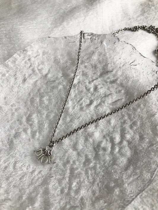 Christian Dior Logo Charm Necklace Silver Vintage wfizes