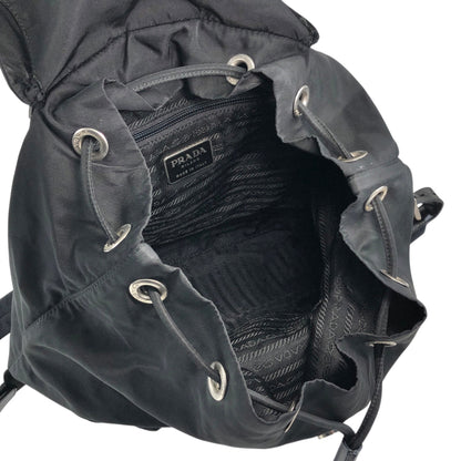 PRADA Tessuto Triangle Logo Front Buckle Backpack Black Vintage f788mi