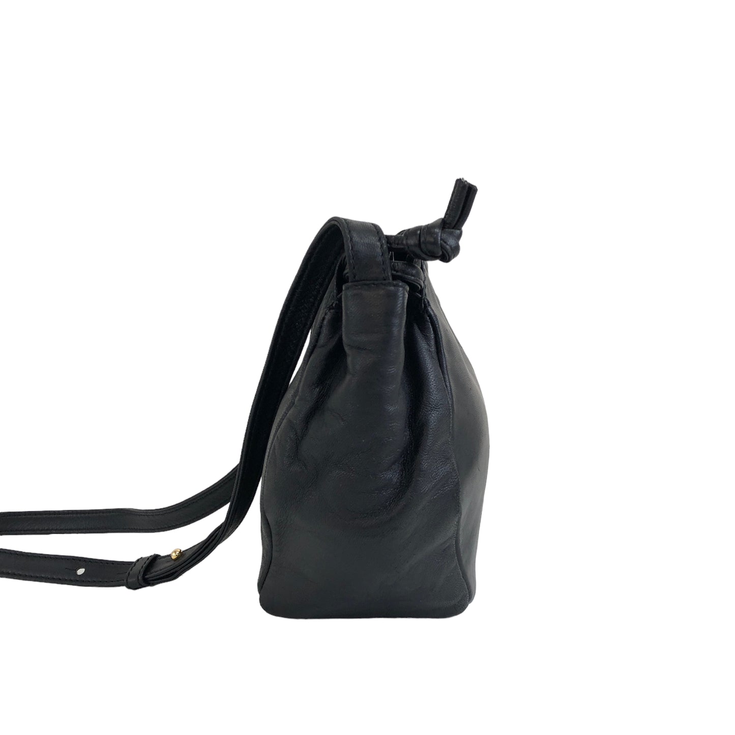 LOEWE Anagram Leather Drawstring Small Shoulder bag Black Vintage 83xs5h