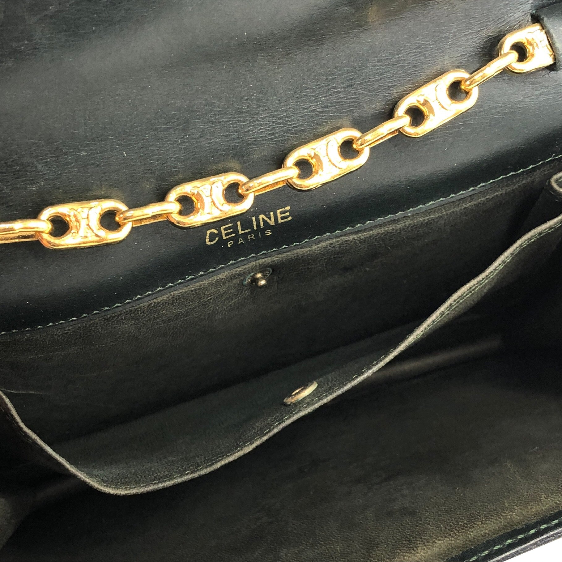 CELINE Triomphe Leather Chain Shoulder bag Dark Green Vintage 6xhzxe –  VintageShop solo