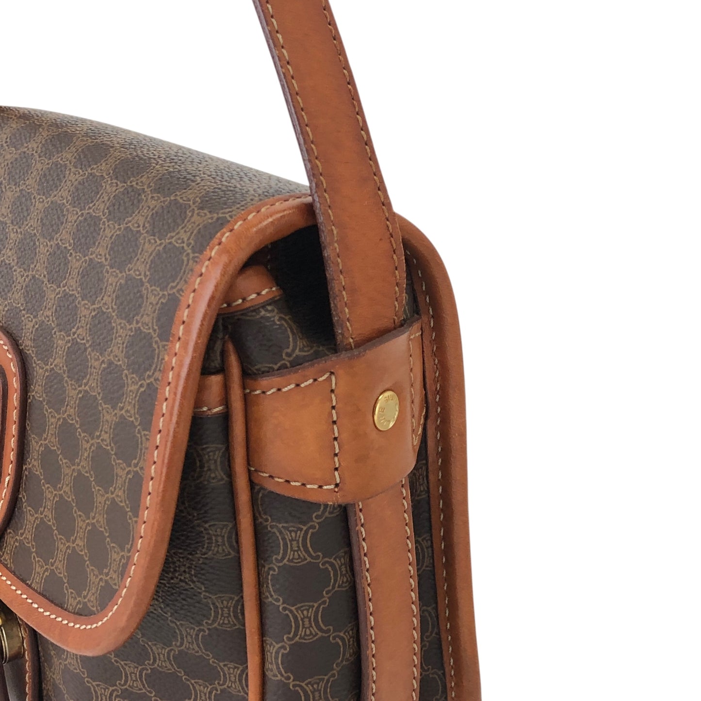CELINE Macadam Blason Front Buckle Shoulder bag Brown Vintage bk3xcz