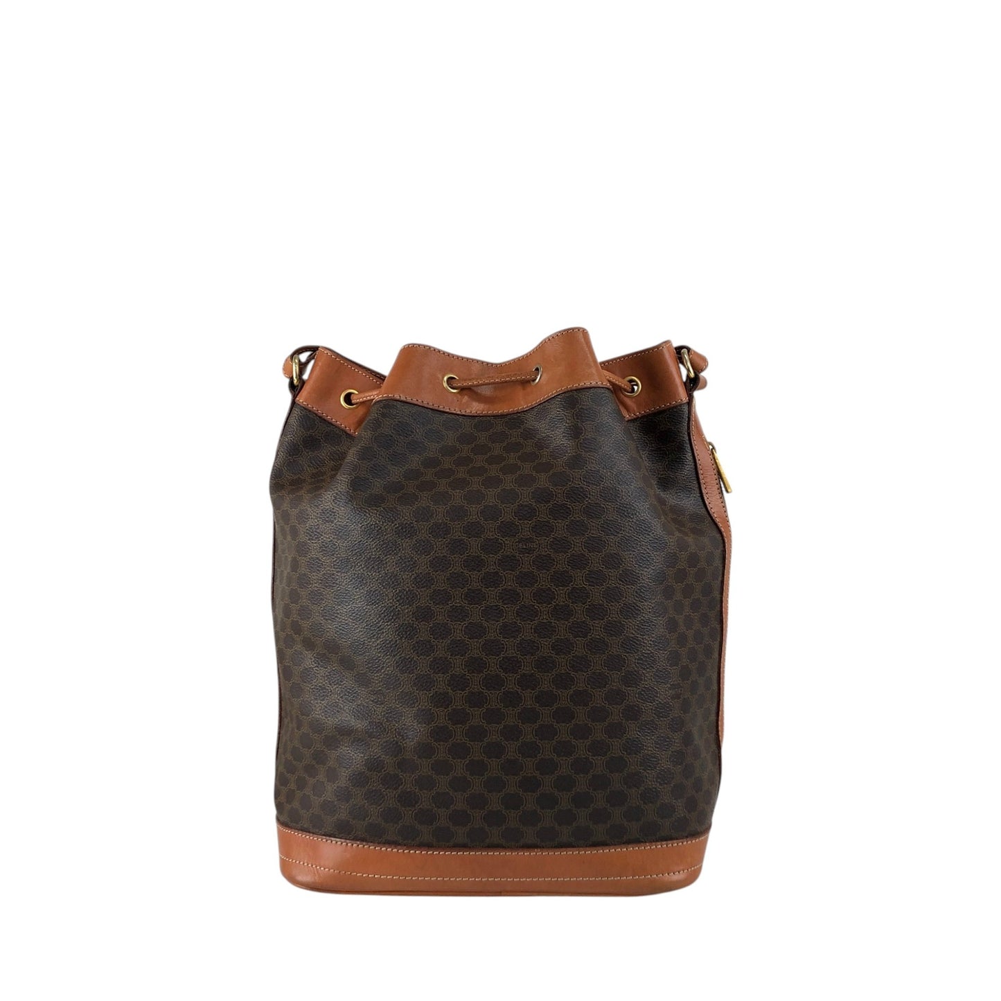 CELINE Macadam Blason Drawstring Shoulder bag Brown Vintage p8wjvh