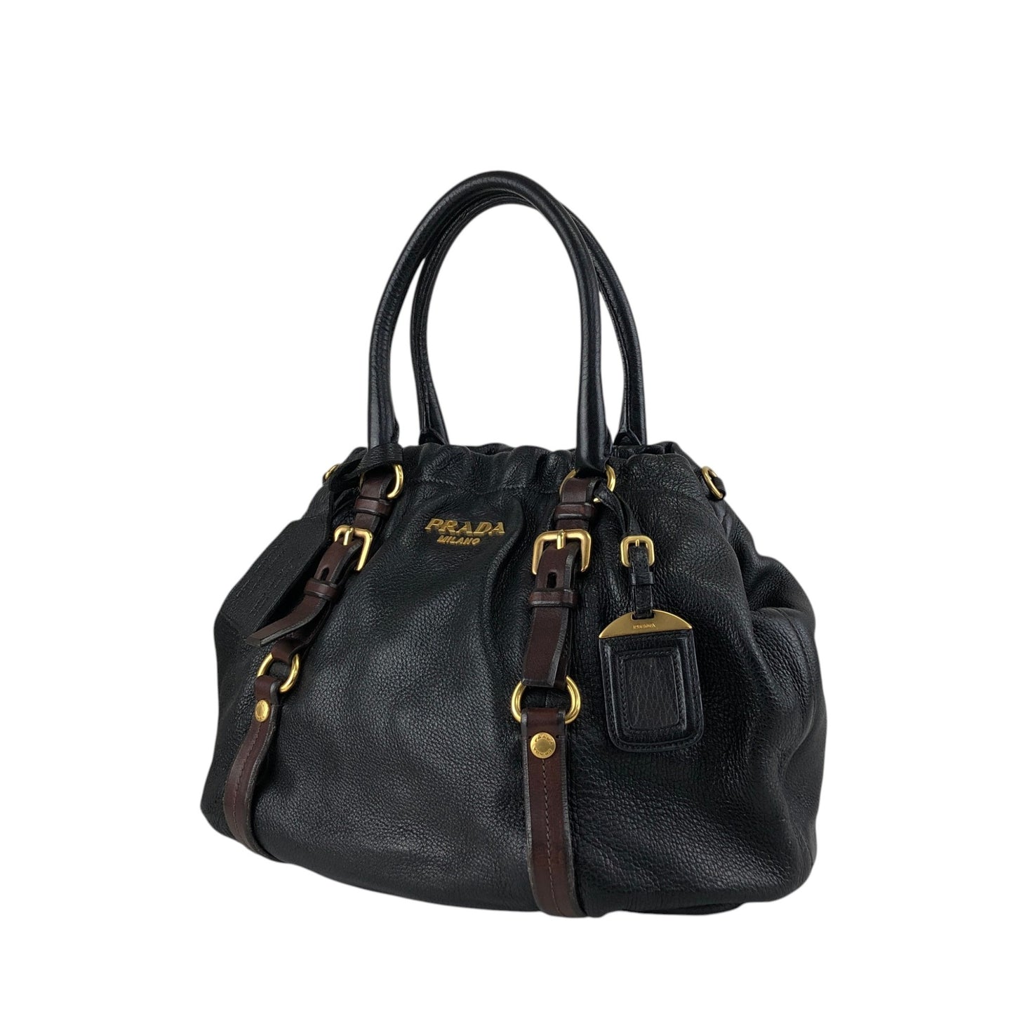 PRADA Logo Handbag Totebag Black Vintage dcjbha