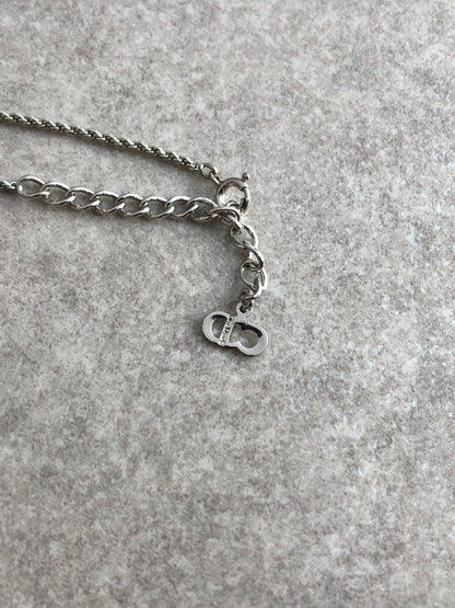 Christian Dior CD Logo Necklace Silver Vintage 3kfw2b