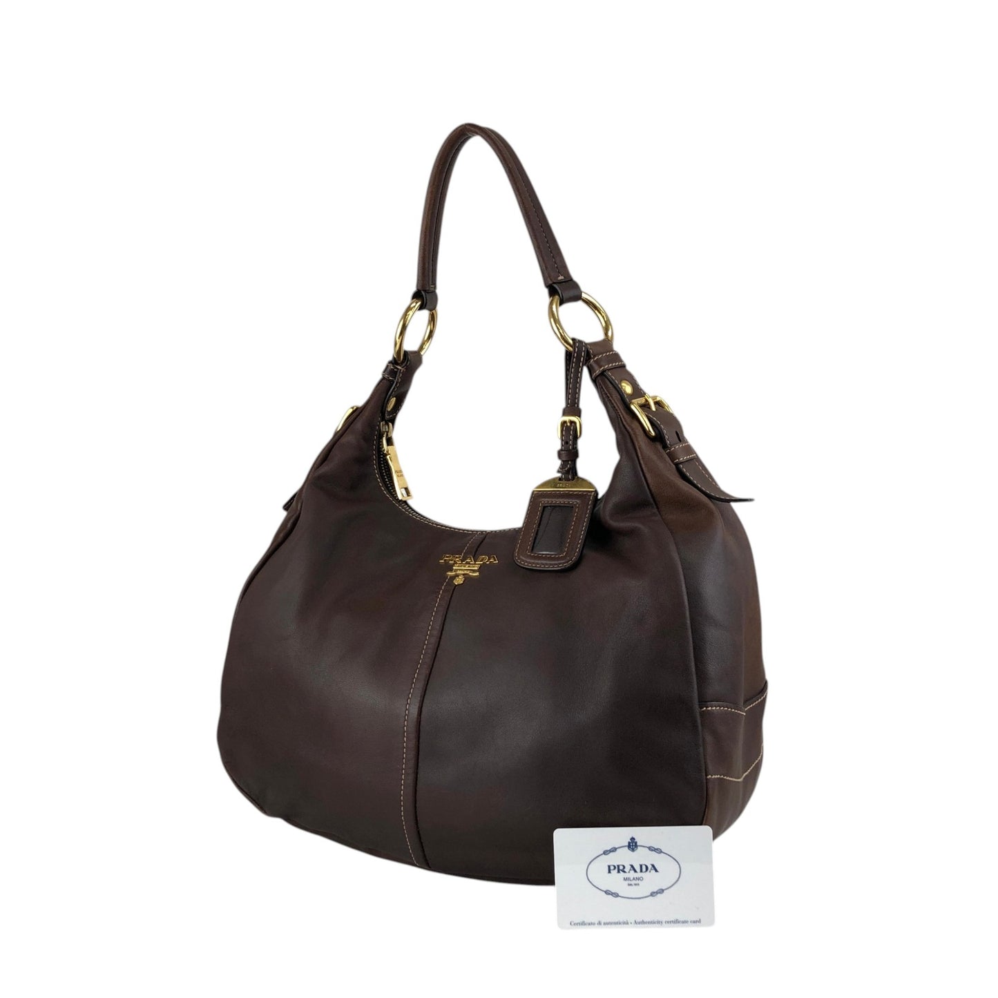PRADA Logo Handbag Hobobag Brown Vintage c7p34v