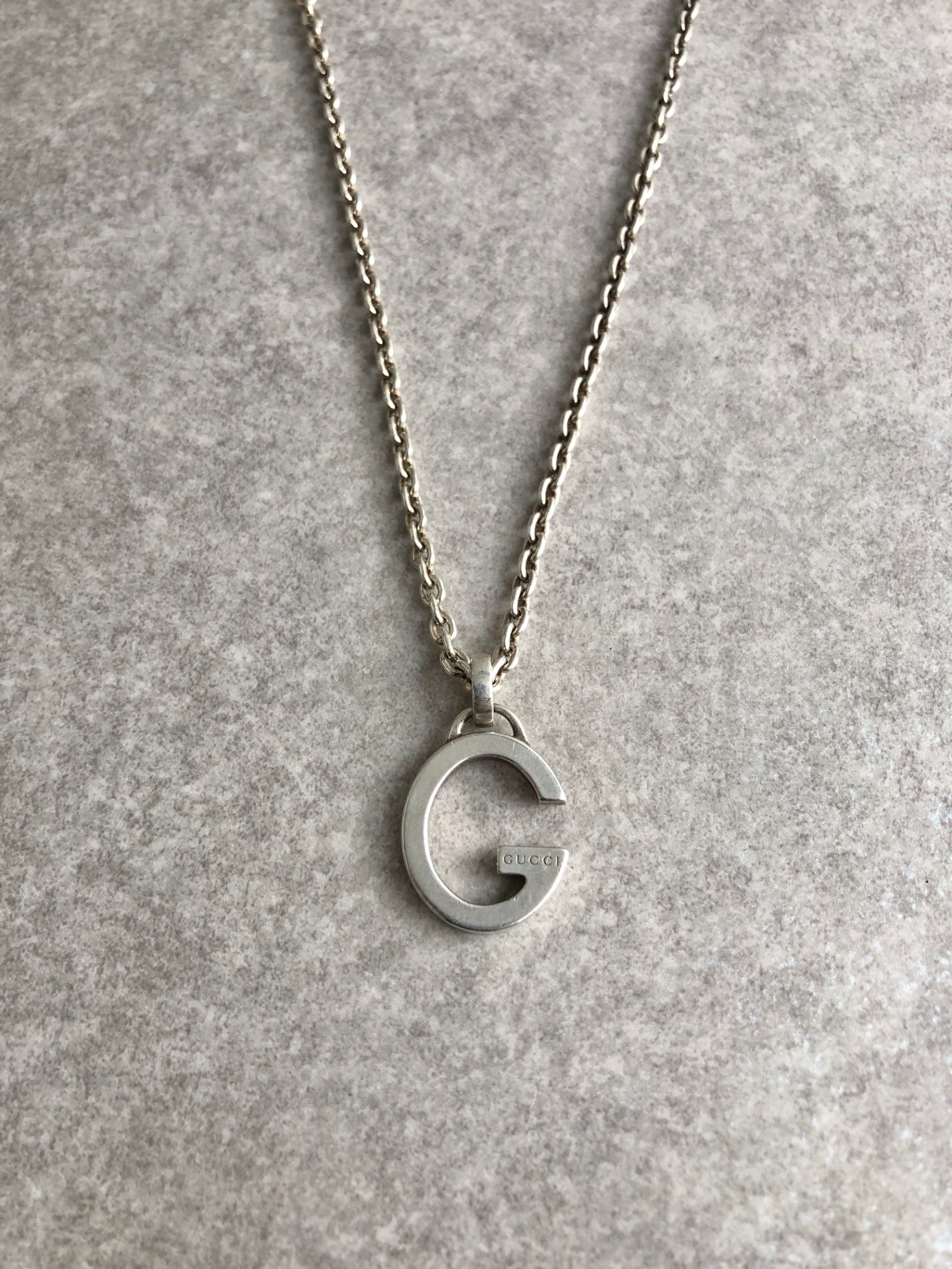 GUCCI Logo Motif Necklace Silver Vintage cs4sfi