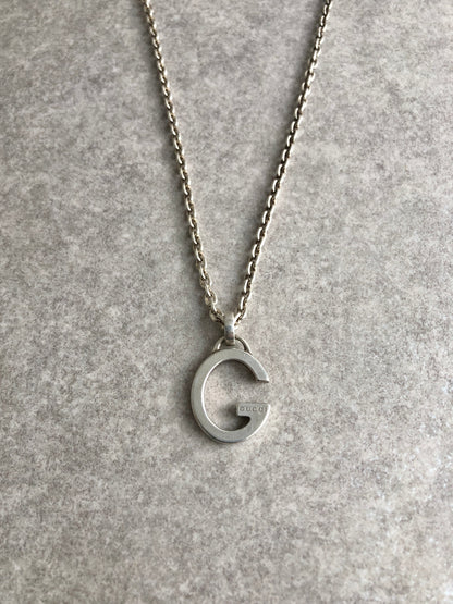 GUCCI Logo Motif Necklace Silver Vintage cs4sfi