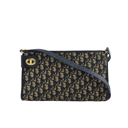 Christian Dior Trotter CD 標誌提花皮革肩背包海軍藍復古 c35cce 