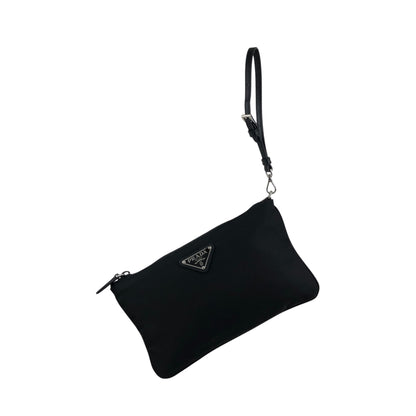 PRADA Tessuto Triangle Logo Handbag  Pouch Black Vintage wc2wgs