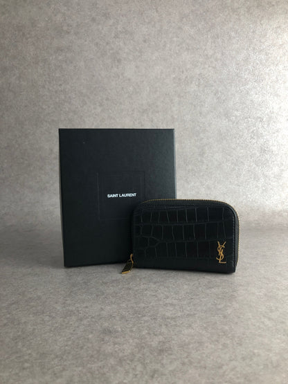 Yves Saint Laurent YSL Logo Coin Purse Black Vintage 3ra84p
