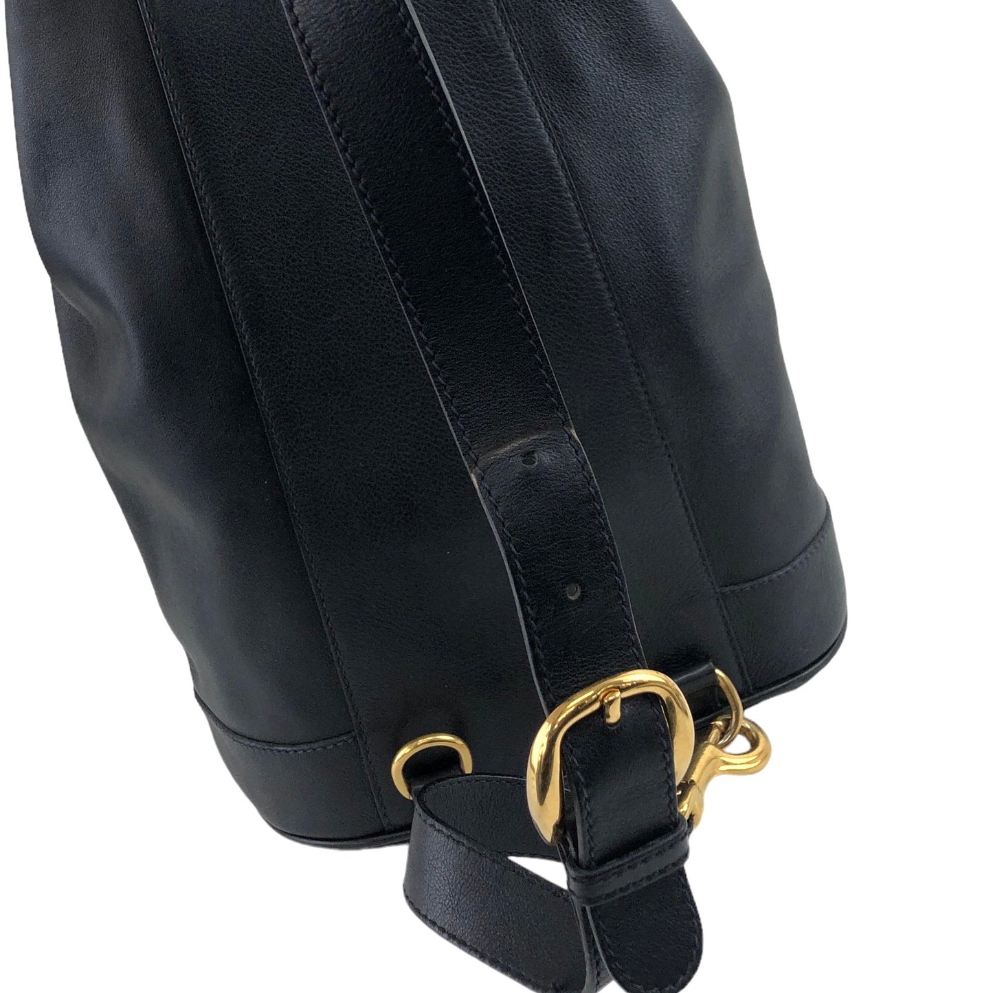 GUCCI Bamboo Leather Drawstring Shoulder bag Black Vintage jv8awu