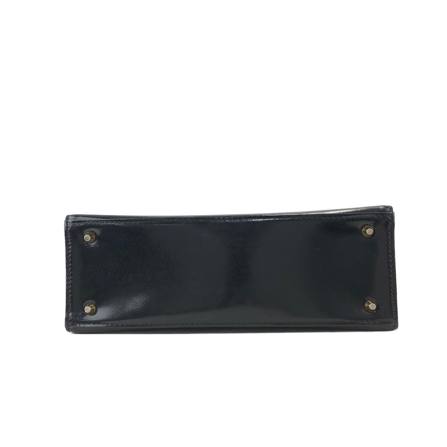 Yves Saint Laurent Logo Metal Bar Handle Leather Handbag Black Vintage vgabsa