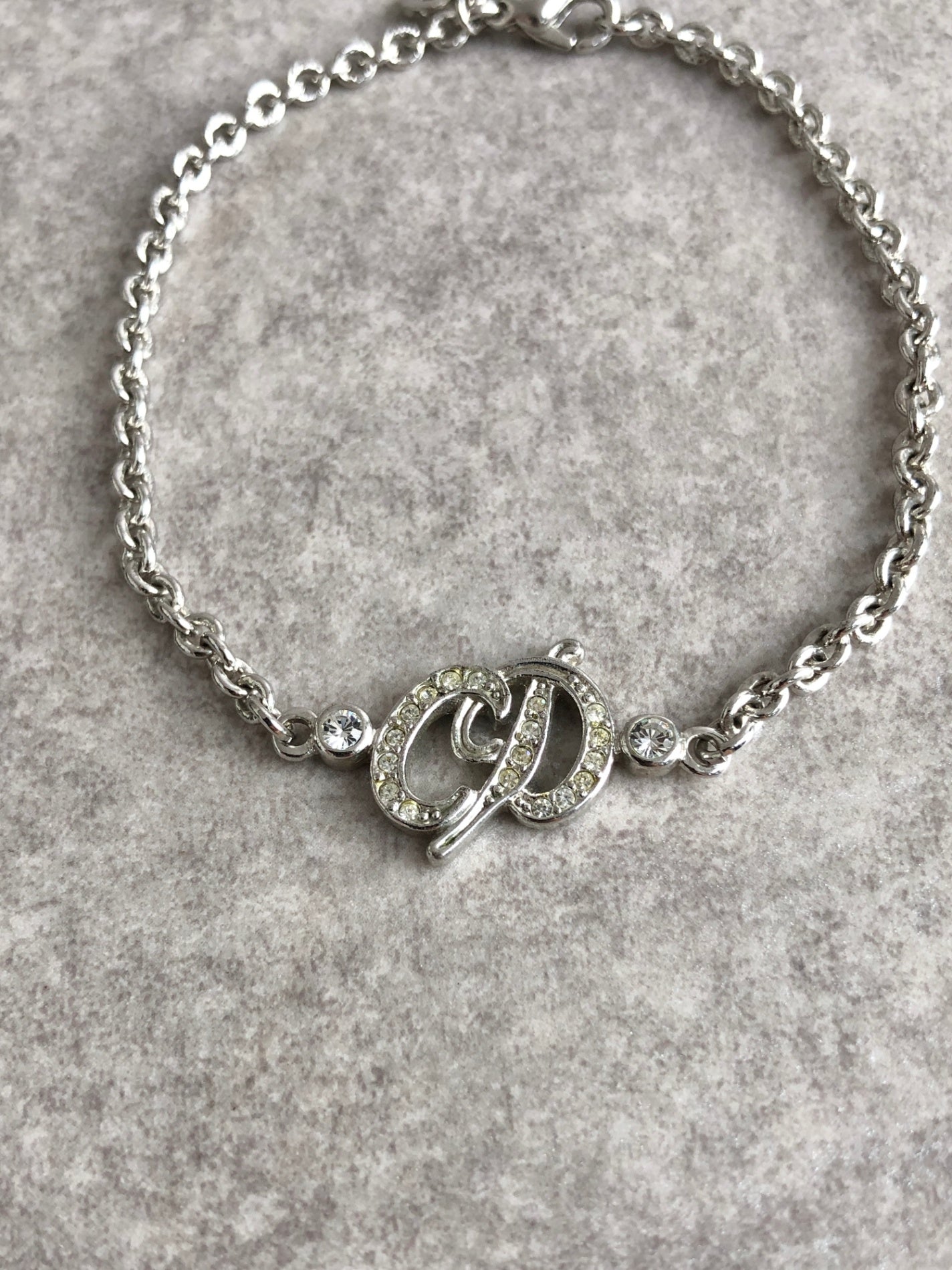 Christian Dior CD Logo Rhinestone Bracelet Silver Vintage jaxr3c