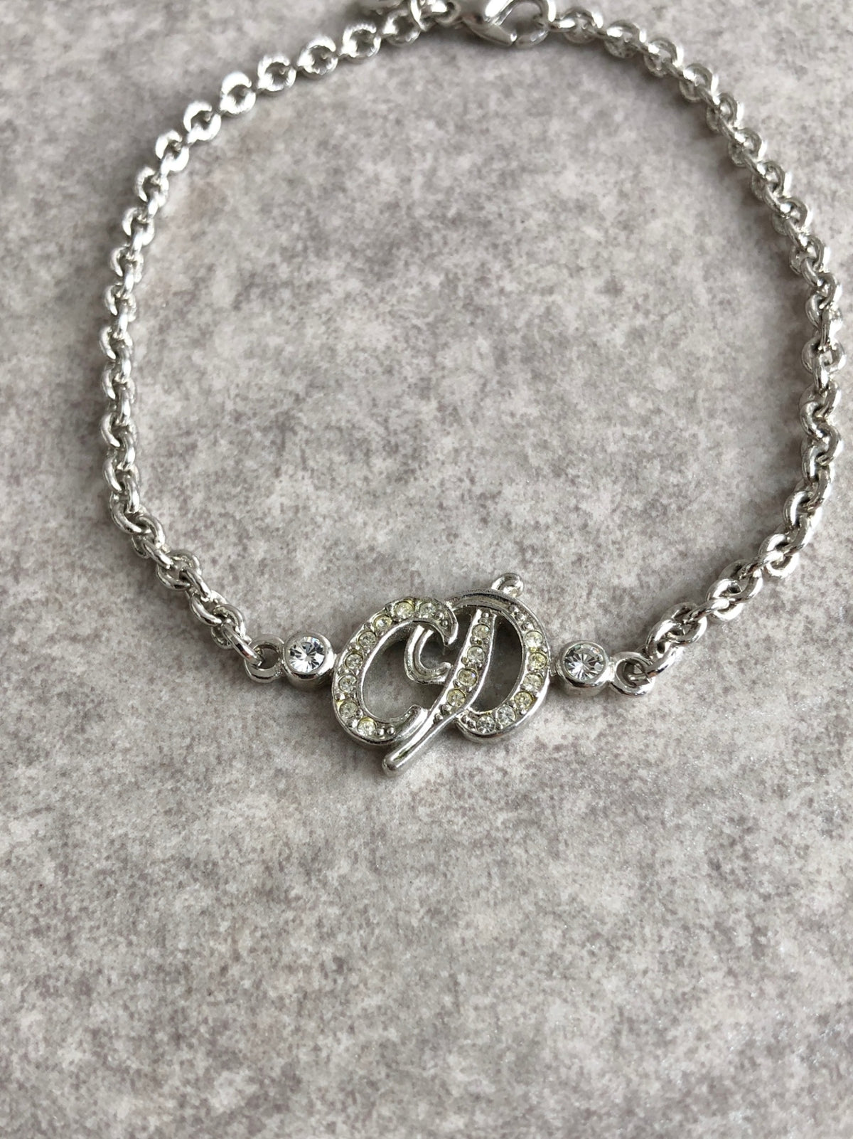 Christian Dior CD Logo Rhinestone Bracelet Silver Vintage jaxr3c