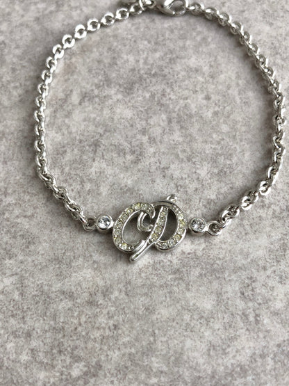 Christian Dior CD Logo Rhinestone Bracelet Silver Vintage jaxr3c