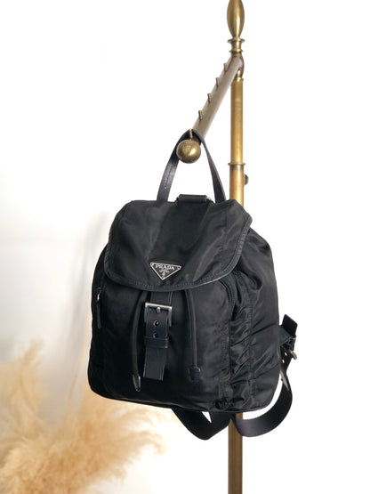 PRADA Tessuto Triangle Logo Backpack Black Vintage 2jwvfk