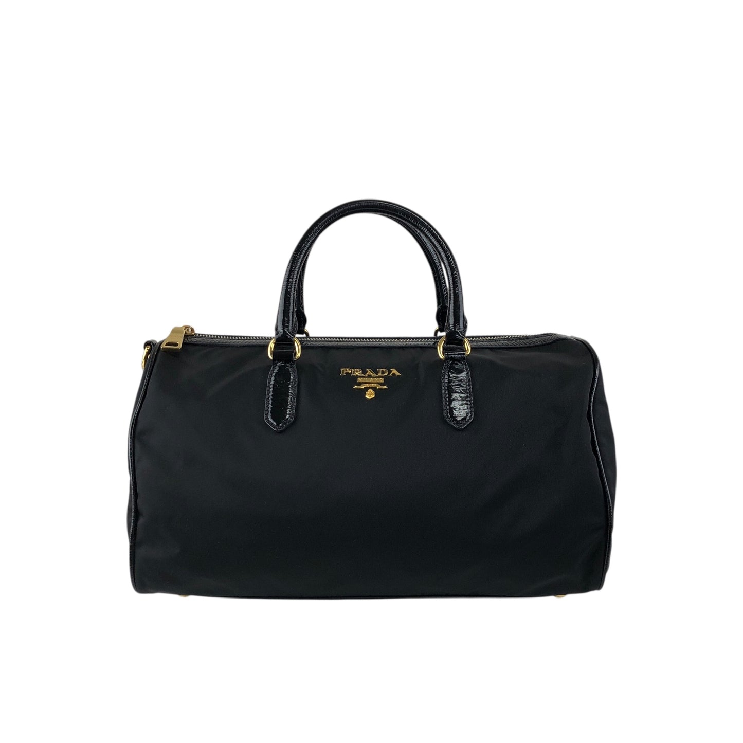 PRADA Logo Handbag Boston bag Black Vintage czrvv6