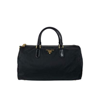 PRADA Logo Handbag Boston bag Black Vintage czrvv6