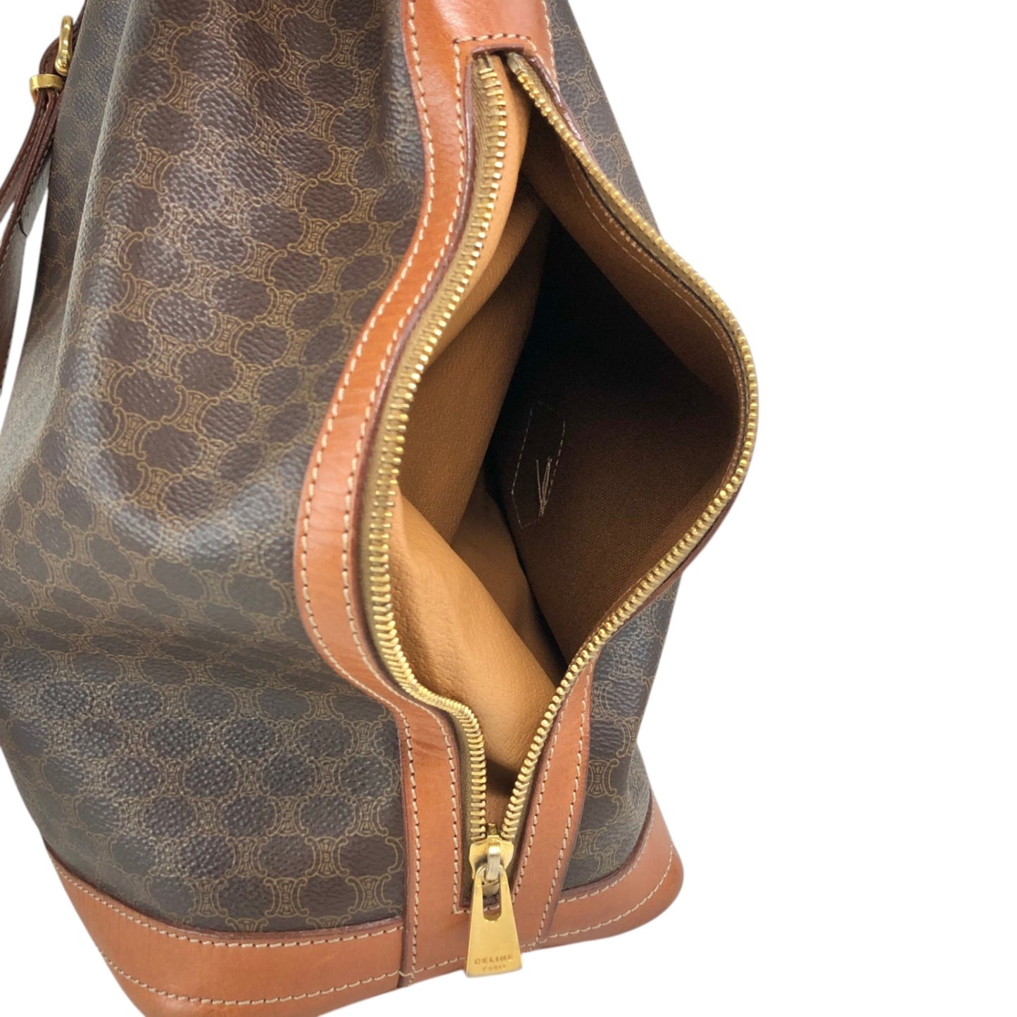 CELINE Macadam Blason Drawstring Shoulder bag Brown Vintage p8wjvh