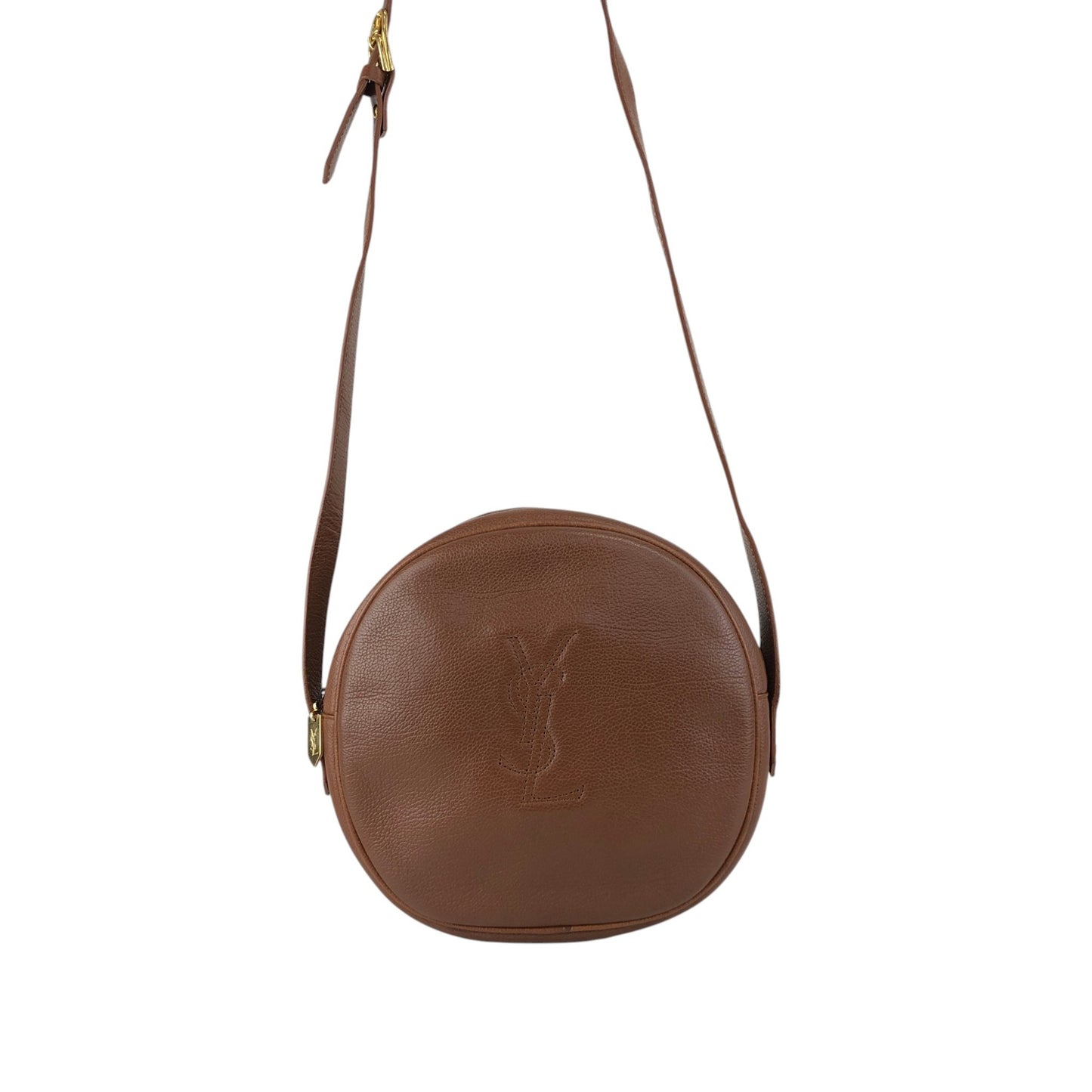 Yves Saint Laurent YSL Logo Circle Shoulder bag Brown Vintage nkx8ax