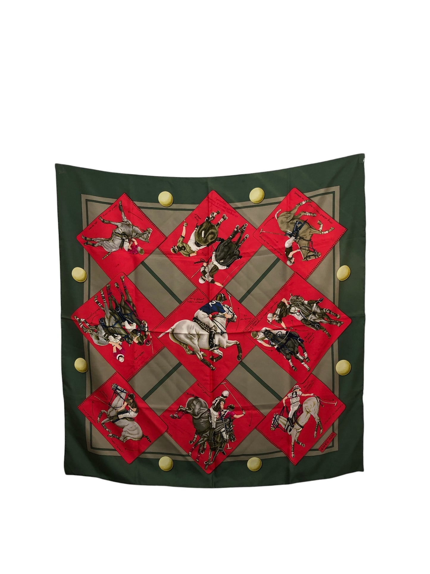HERMES SILK Scarf Green LE MONDE POLO Vintage xnbcak