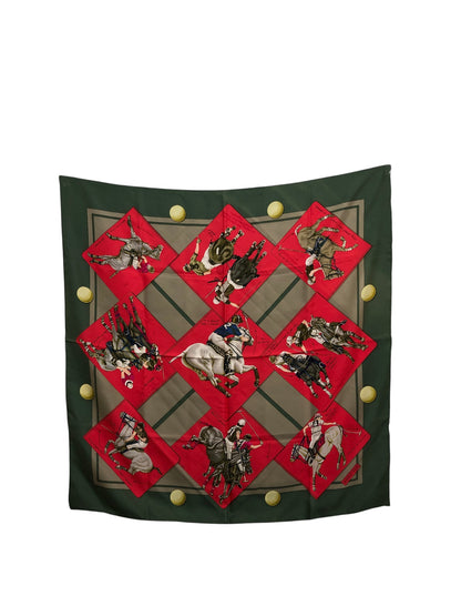 HERMES SILK Scarf Green LE MONDE POLO Vintage xnbcak