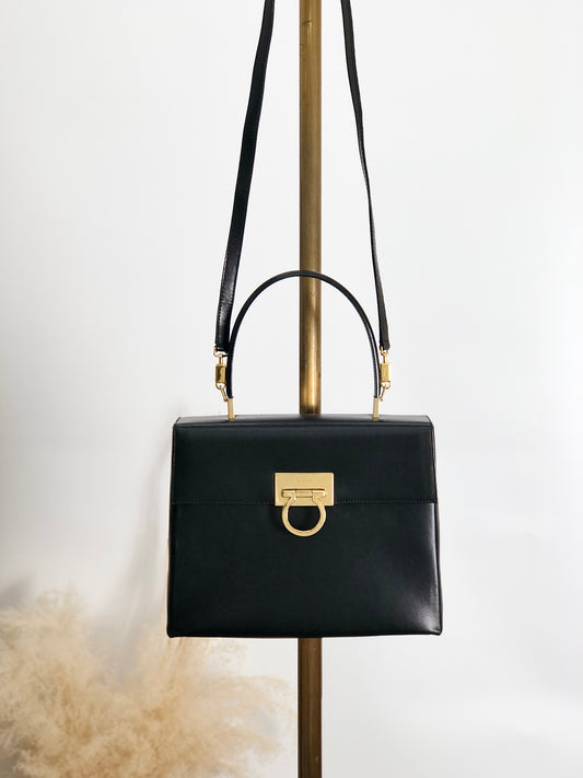 Salvatore Ferragamo Gancini 雙向手提包 單肩包 黑色 復古 dudz6b