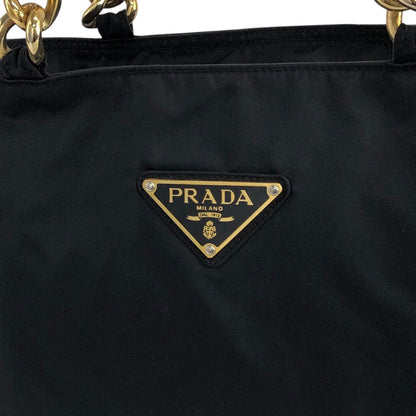 PRADA Triangle Logo Metal Handle Handbag Black Vintage k4yuxa