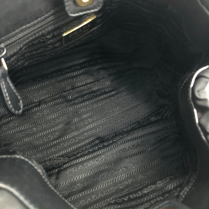 PRADA Logo Nylon Leather Shirring Handbag Black Vintage xwztuy
